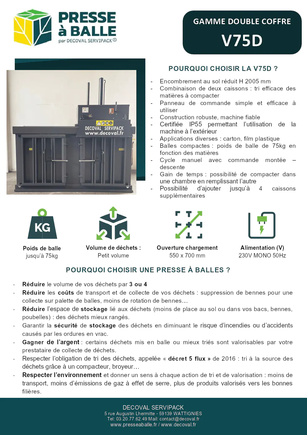 Image du document pdf : brochure de la presse à balles v75d de decoval  