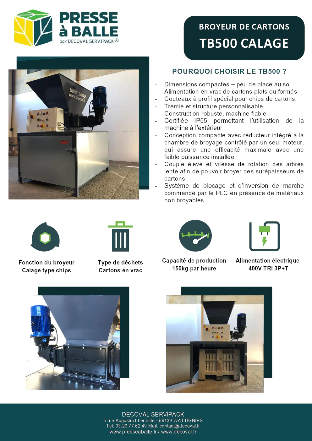 Image du document pdf : brochure du broyeur de cartons tb500 calage  