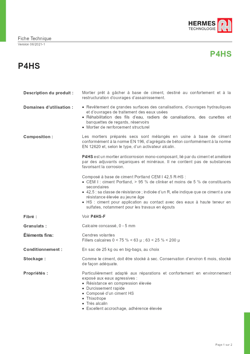 Image du document pdf : fiche technique du mortier P4HS  