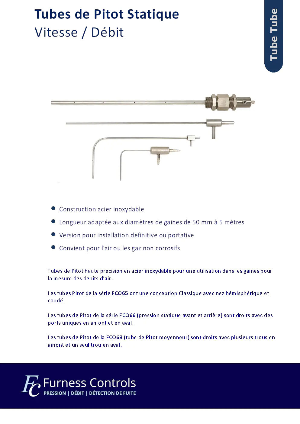 Image du document pdf : brochure des tubes de pitot statique furness controls  