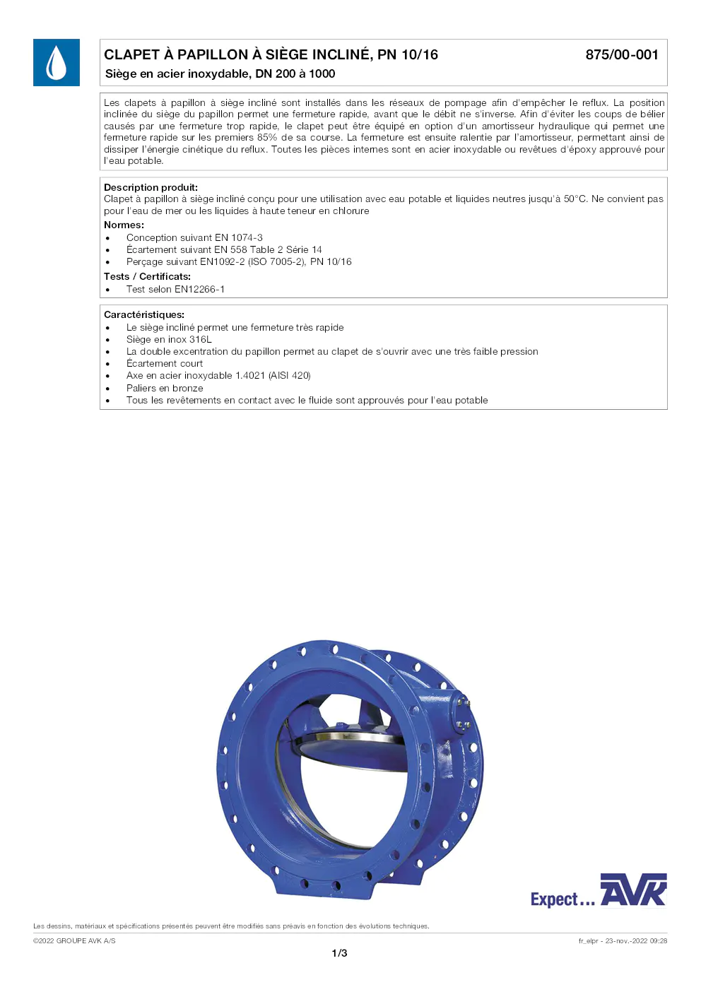 Image du document pdf : clapet à papillon à siège incliné pn 10/16, manuel technique  