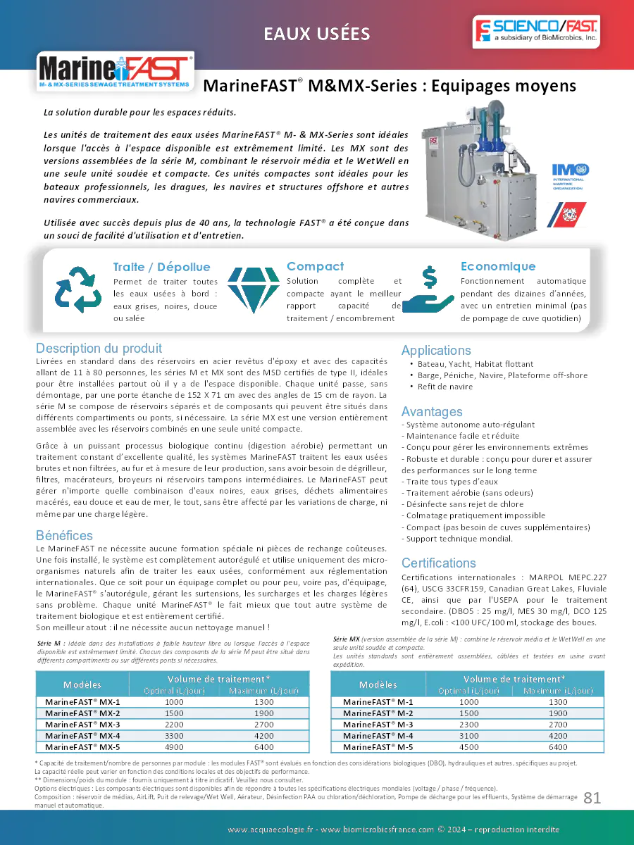 Image du document pdf : brochure des unités de traitement des eaux usées marinefast m & mx-series  