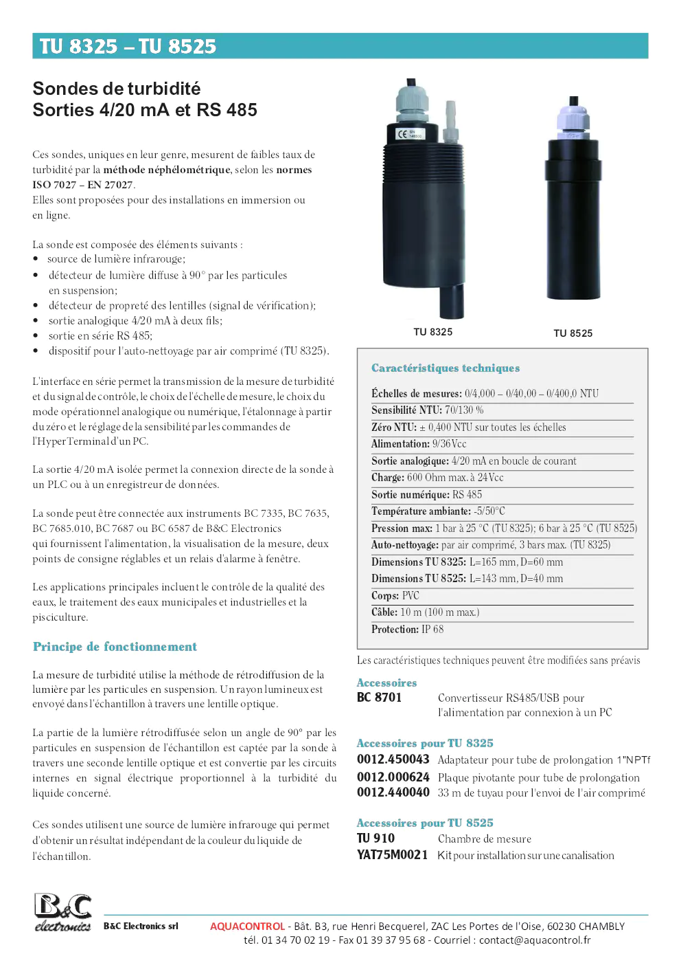 Image du document pdf : manuel des sondes de turbidité TU 8325 et TU 8525  