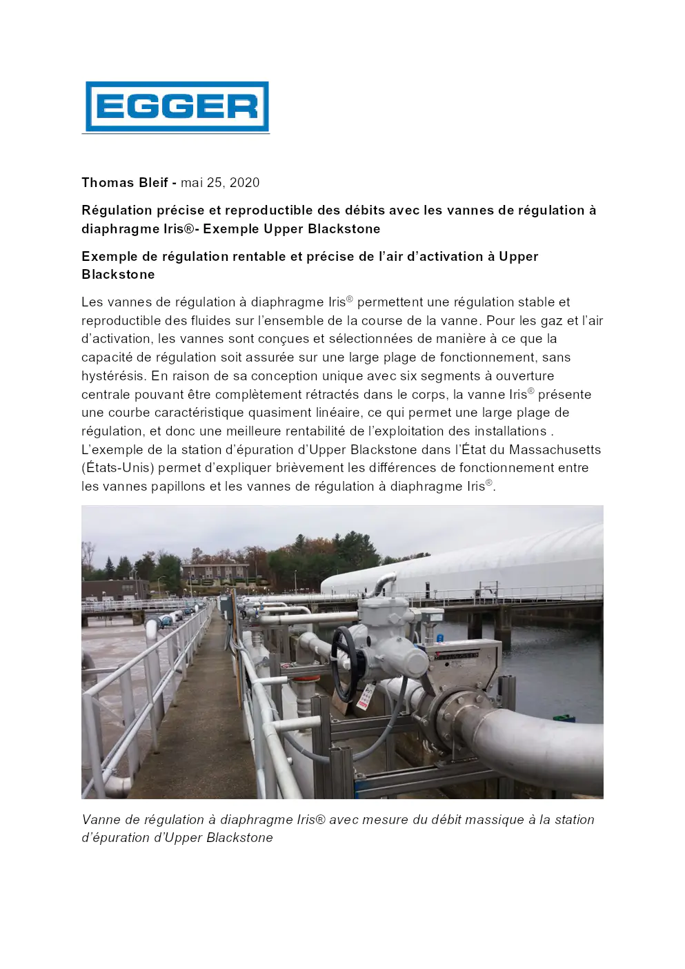 Image du document pdf : Étude de cas sur les vannes de régulation à diaphragme Iris® à la station d