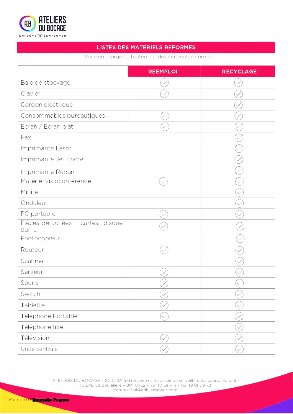 Image du document pdf : liste des matériels réformés pour réemploi et recyclage  