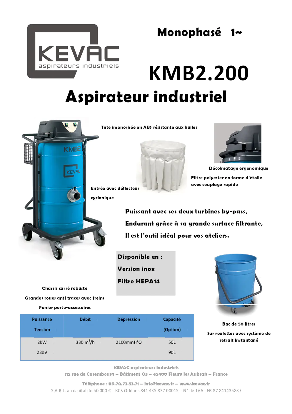 Image du document pdf : brochure du produit kmb2.200 aspirateur industriel monophasé  