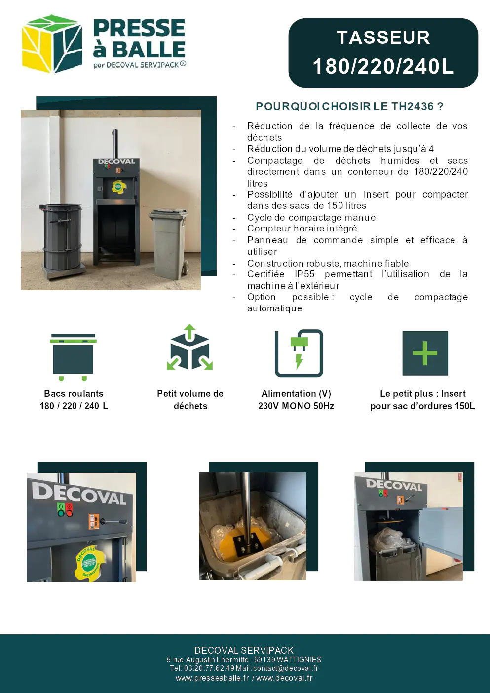 Image du document pdf : brochure du tasse-tout th2436 pour conteneurs 180/220/240L  