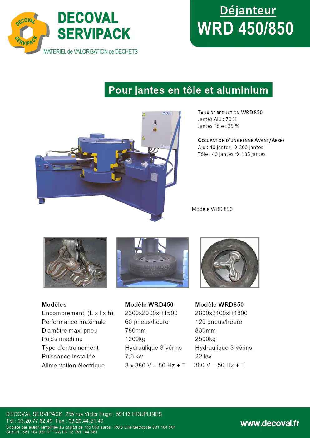 Image du document pdf : fiche technique déjanteur WRD 450/850  