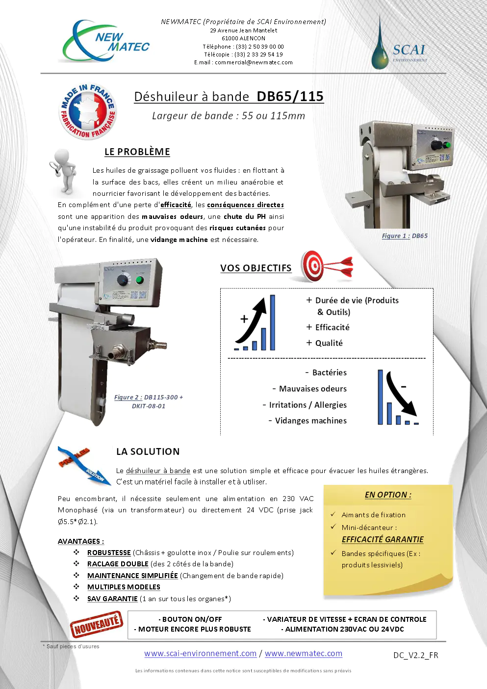 Image du document pdf : brochure du déshuileur à bande DB65/115 par newmatec  