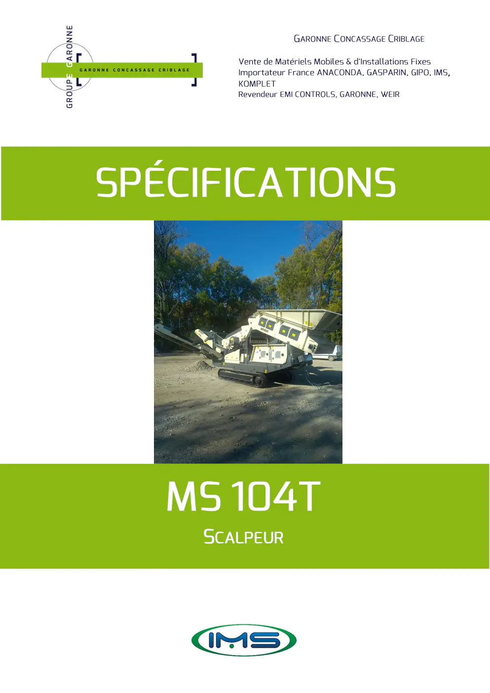 Image du document pdf : spécifications du scalpeur mobile IMS MS 104T  