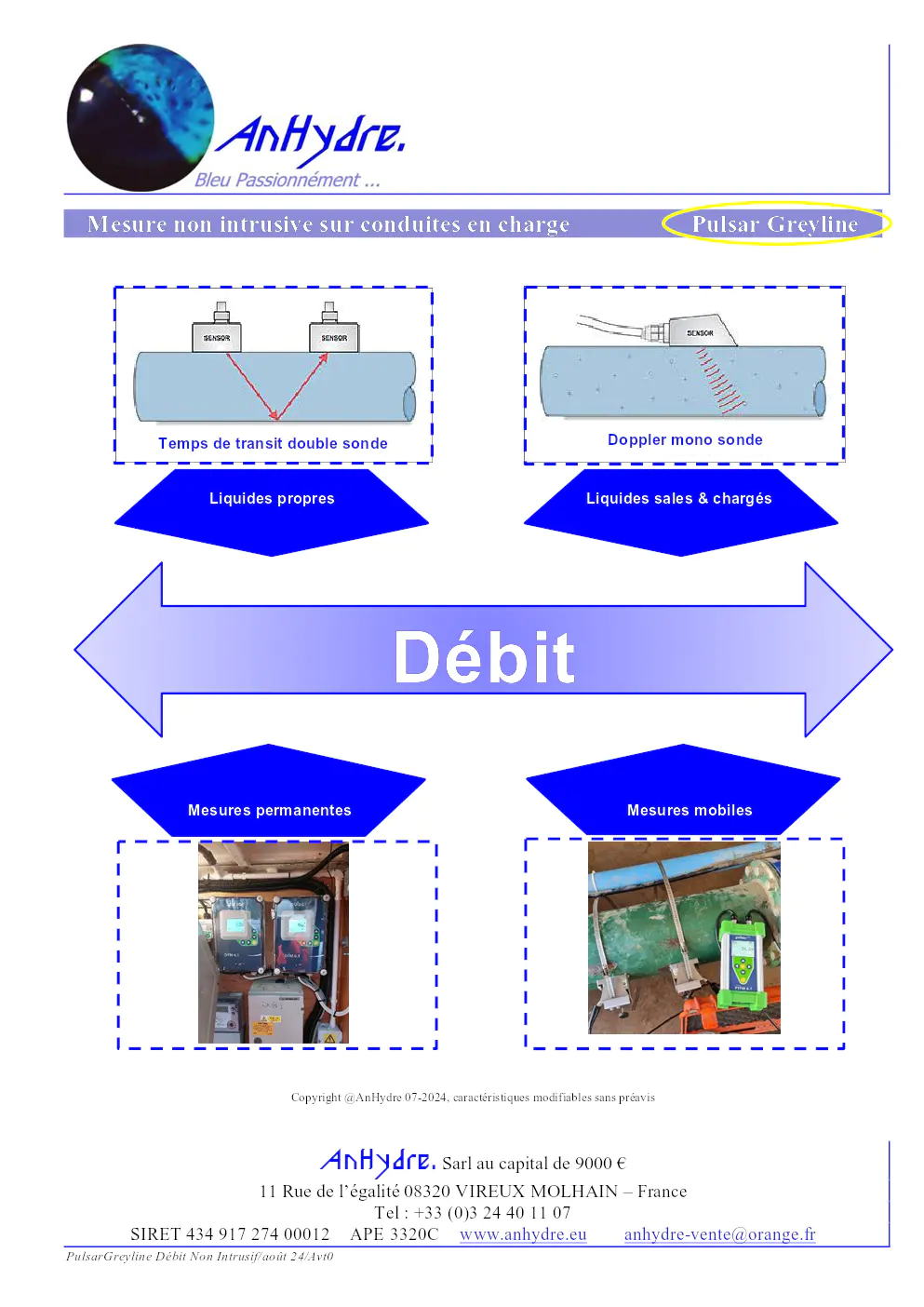 Image du document pdf : Brochure des Systèmes de Mesure de Débit Non Intrusif Pulsar Greyline  