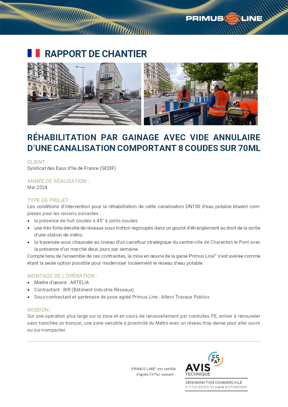 Image du document pdf : rapport de chantier sur la réhabilitation par gainage avec vide annulaire d