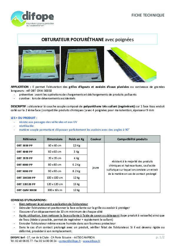 Image du document pdf : FT - Obturateur barrage collant reutilisable grille egouts - DIFOPE  