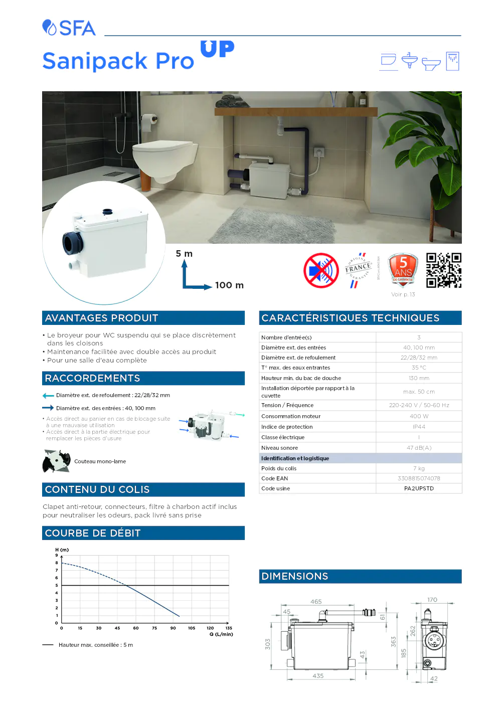 Image du document pdf : fiche technique du broyeur WC suspendu SFA  