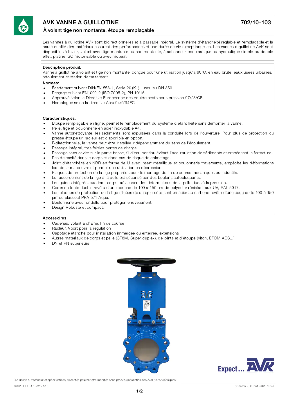 Image du document pdf : FT_Vanne guillotine a? volant tige non montante_702-10-103_AVK010_FR  