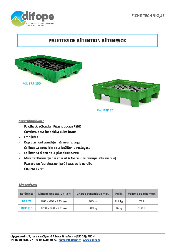 Image du document pdf : FT-PALETTES DE RETENTION - PEHD - DIFOPE  