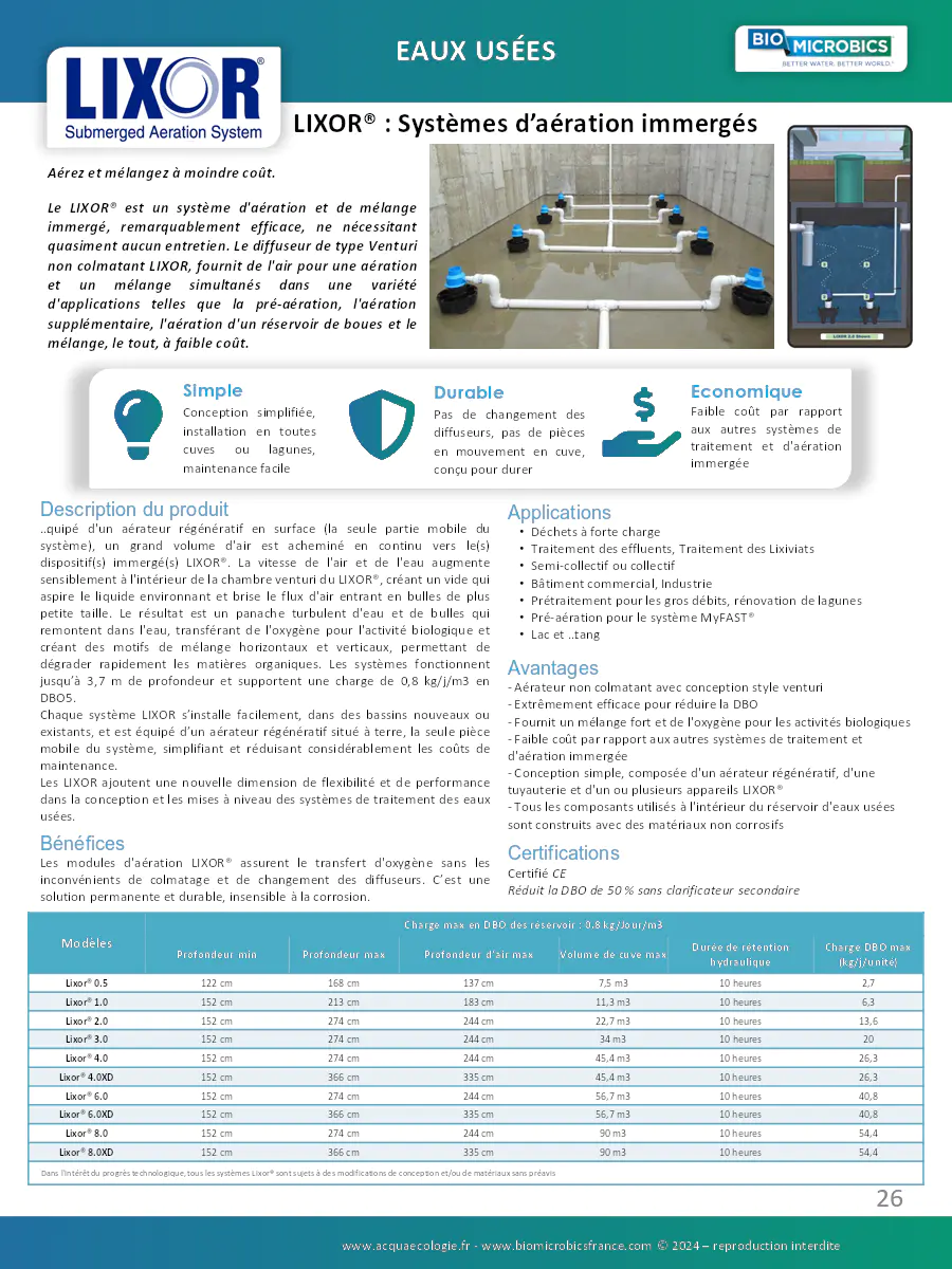 Image du document pdf : systèmes d’aération immergés lixor de biomicrobics  