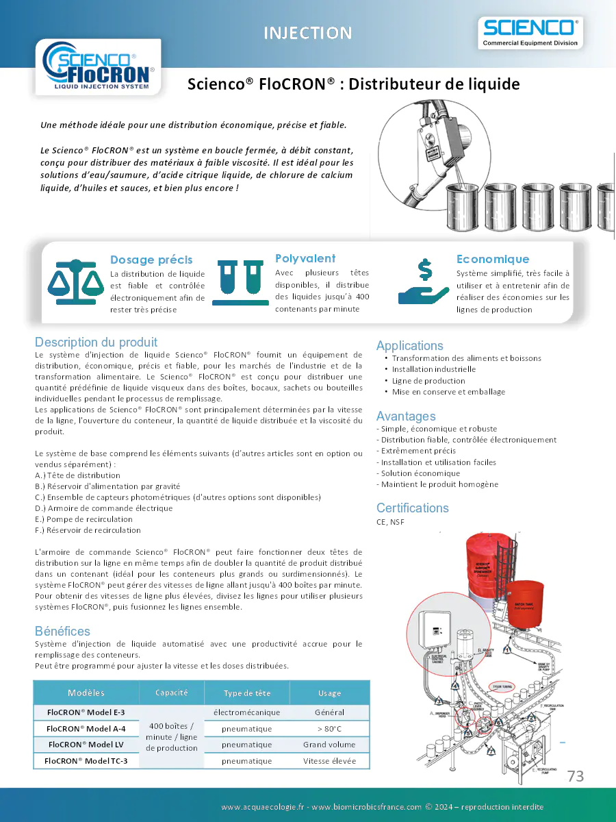 Image du document pdf : brochure du distributeur de liquide scienco flocron  