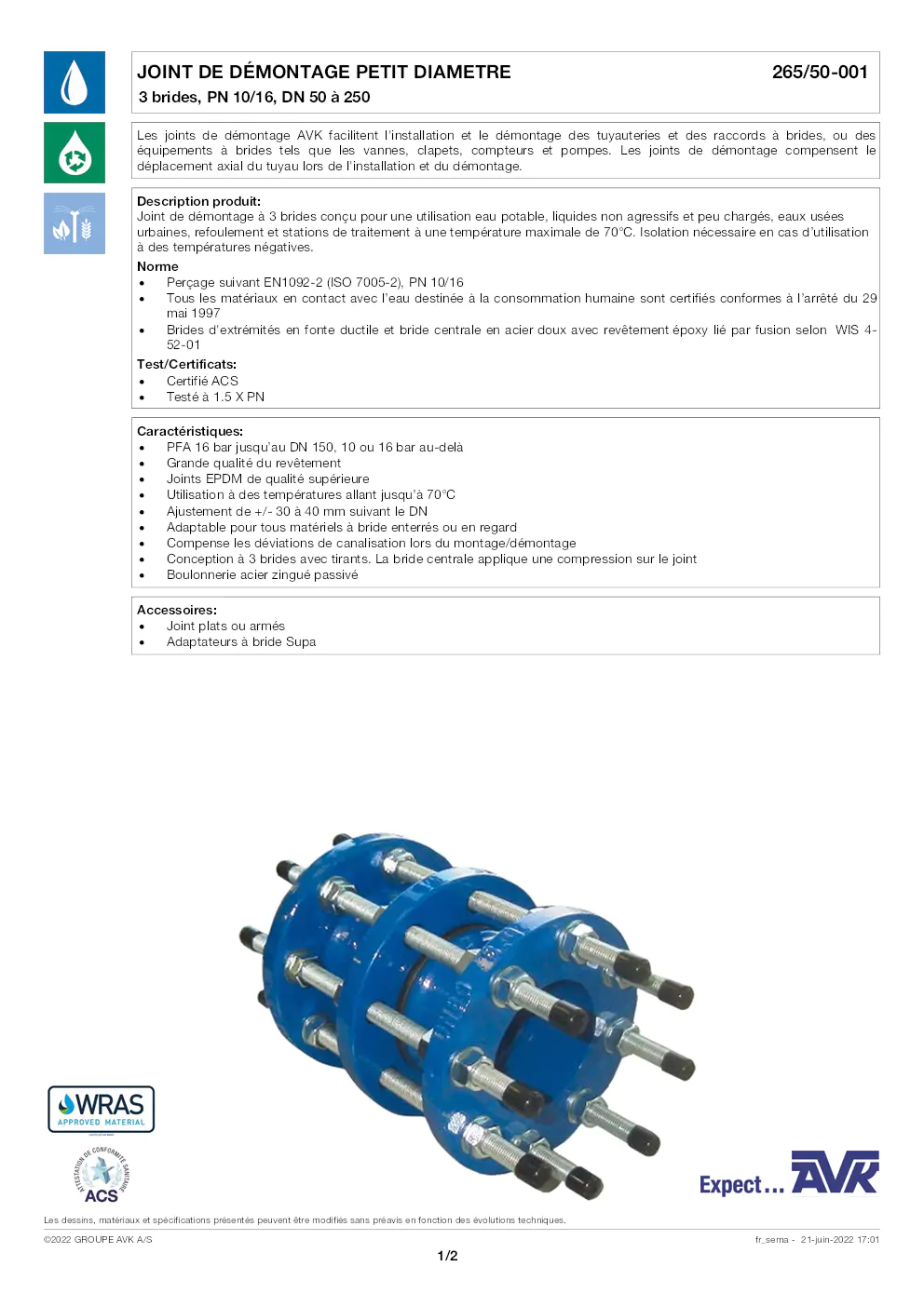 Image du document pdf : brochure du joint de démontage petit diamètre 265/50-001  