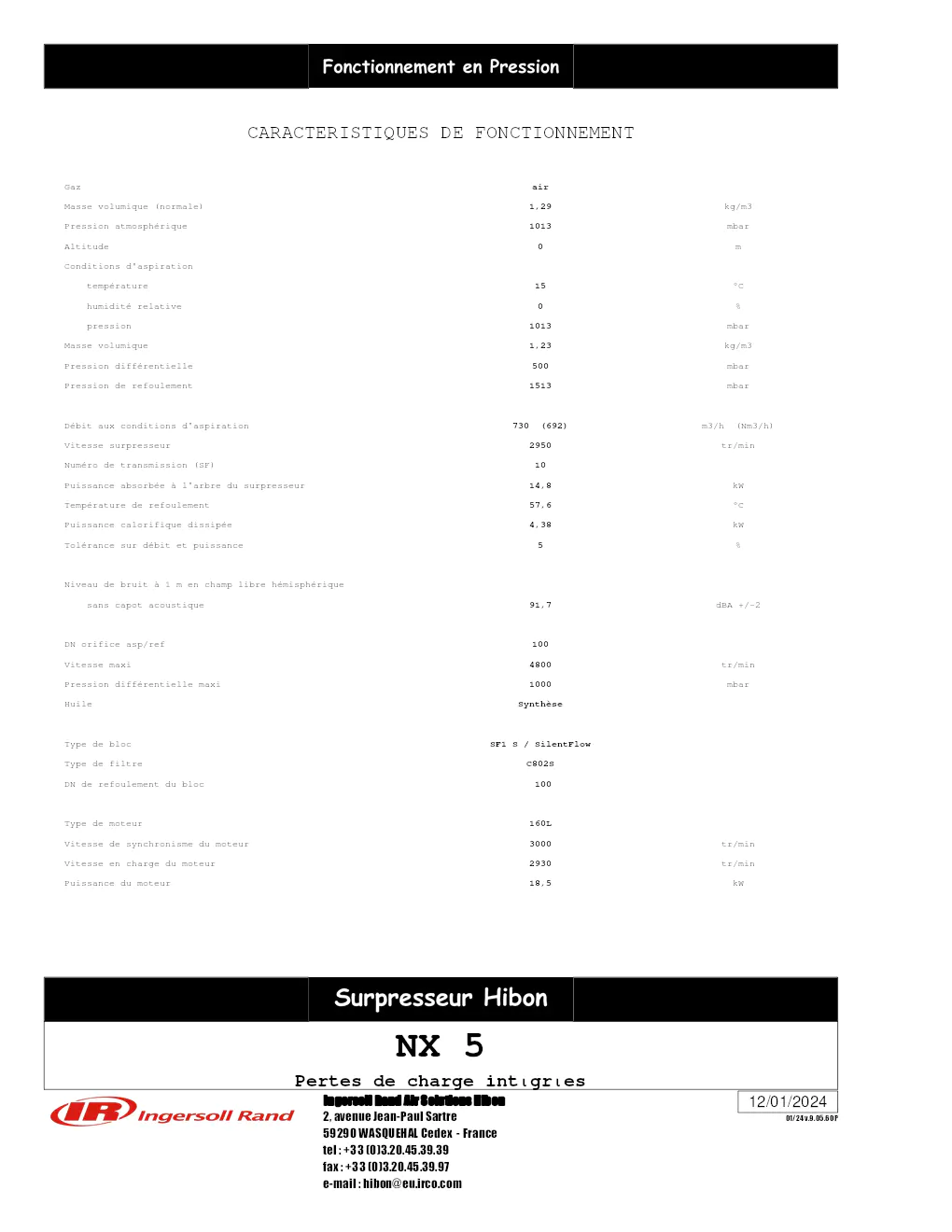 Image du document pdf : caractéristiques de fonctionnement du surpresseur SF1 S / SilentFlow  