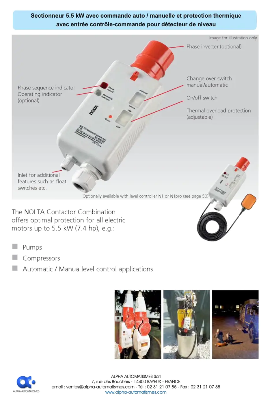 Image du document pdf : brochure du sectionneur 5.5 kW avec commande auto/manuelle et protection thermique  