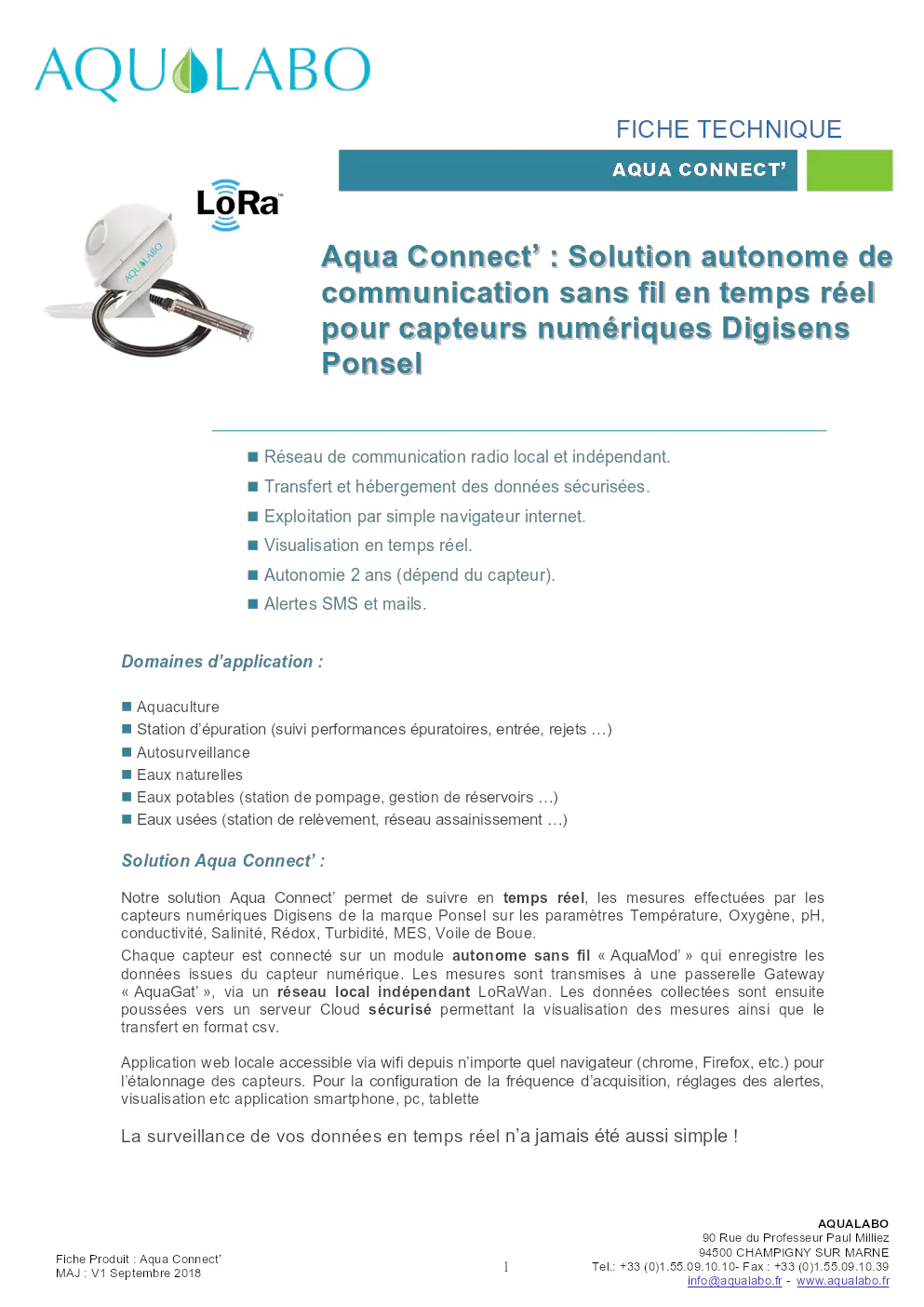 Image du document pdf : fiche technique du produit aqua connect