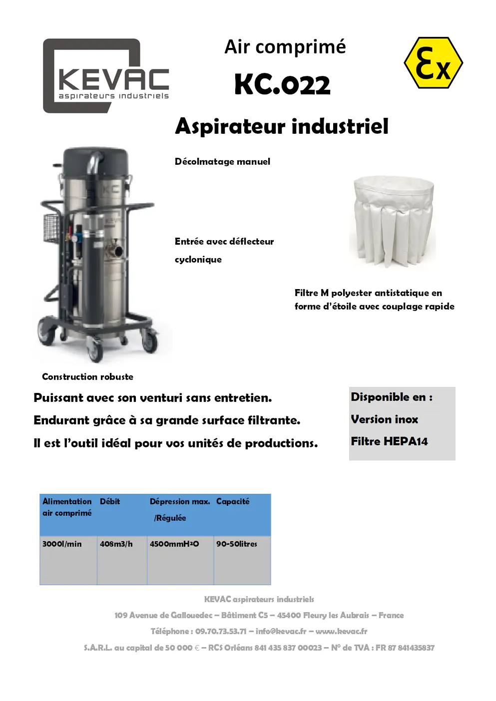 Image du document pdf : brochure aspirateur industriel kc.022 kevac  