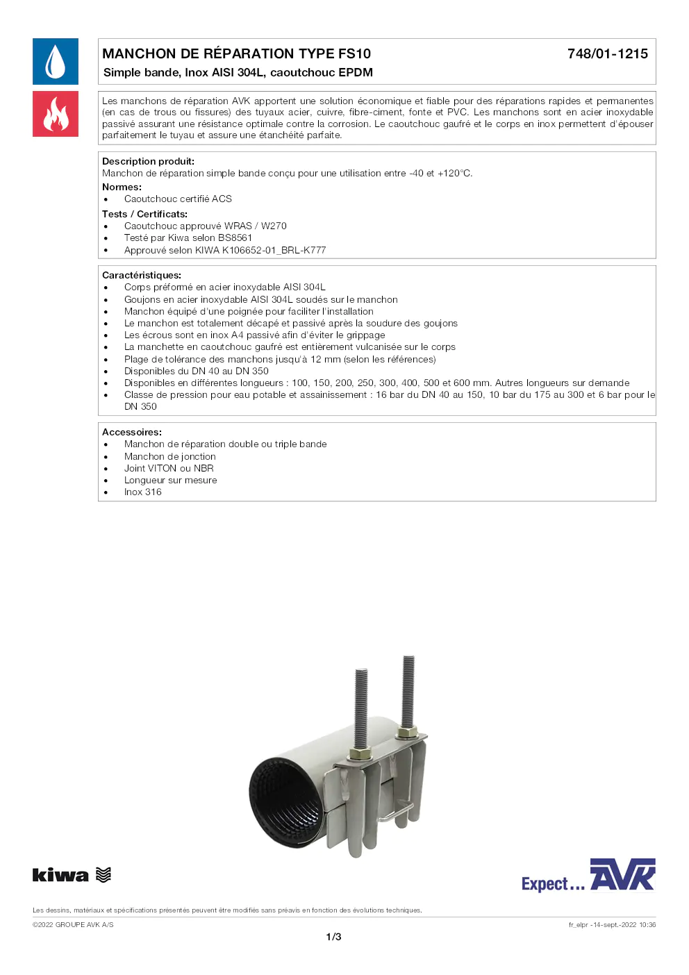 Image du document pdf : fiche technique du manchon de réparation type fs10  