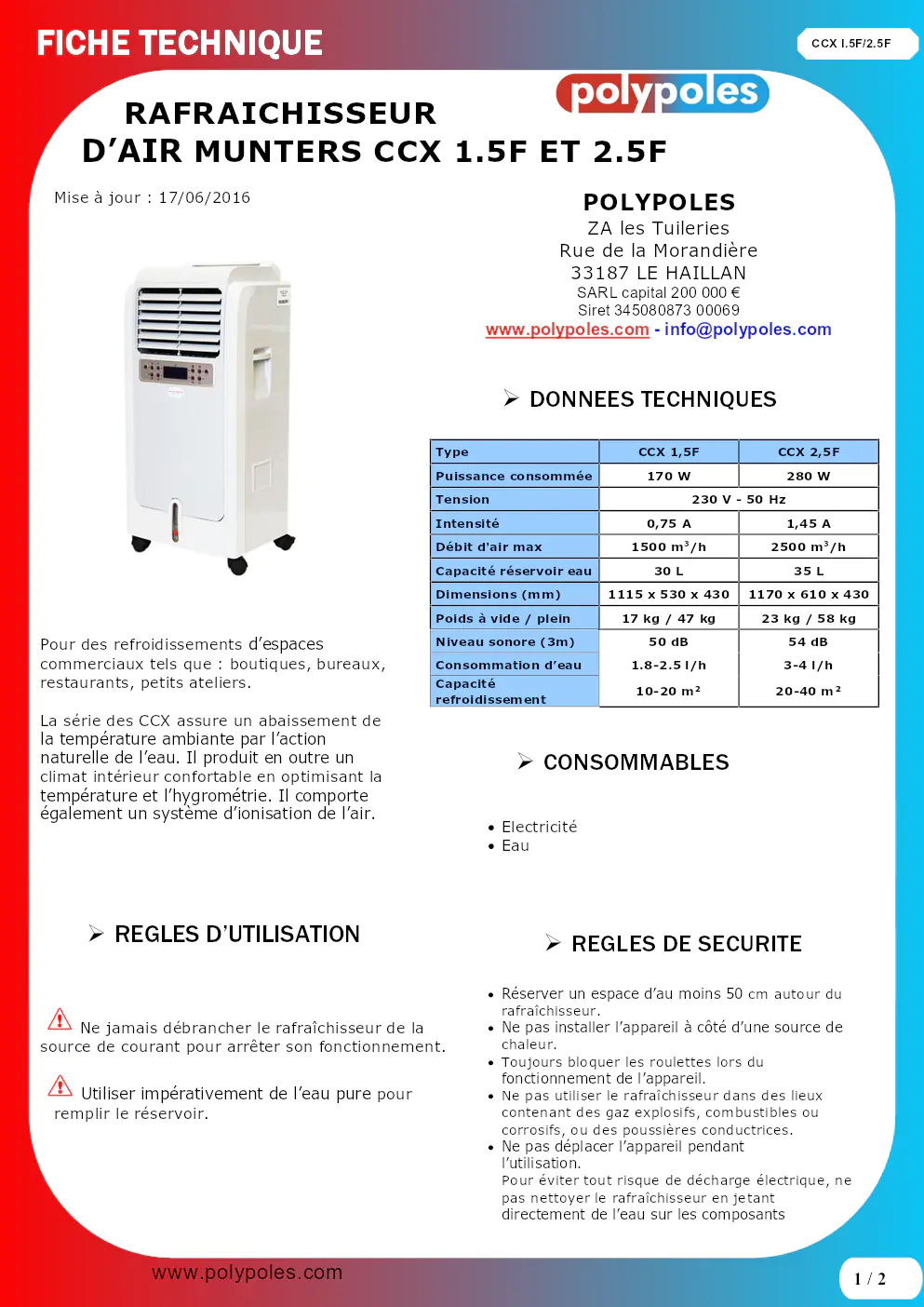 Image du document pdf : fiche technique du rafraîchisseur d